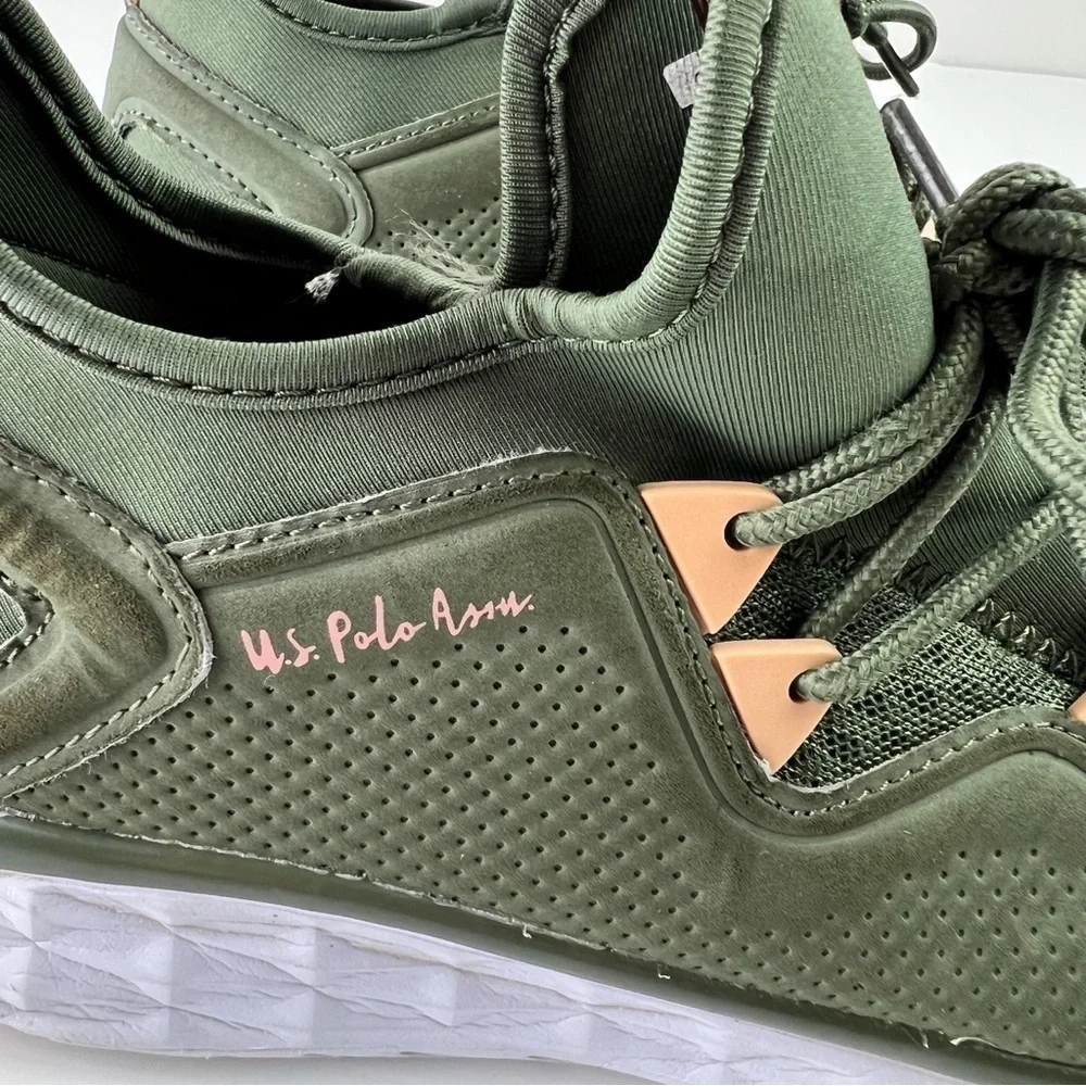 US Polo Assn Womens 7.5 Lace Up Lightweight Shoes Green White Athletic Trainers